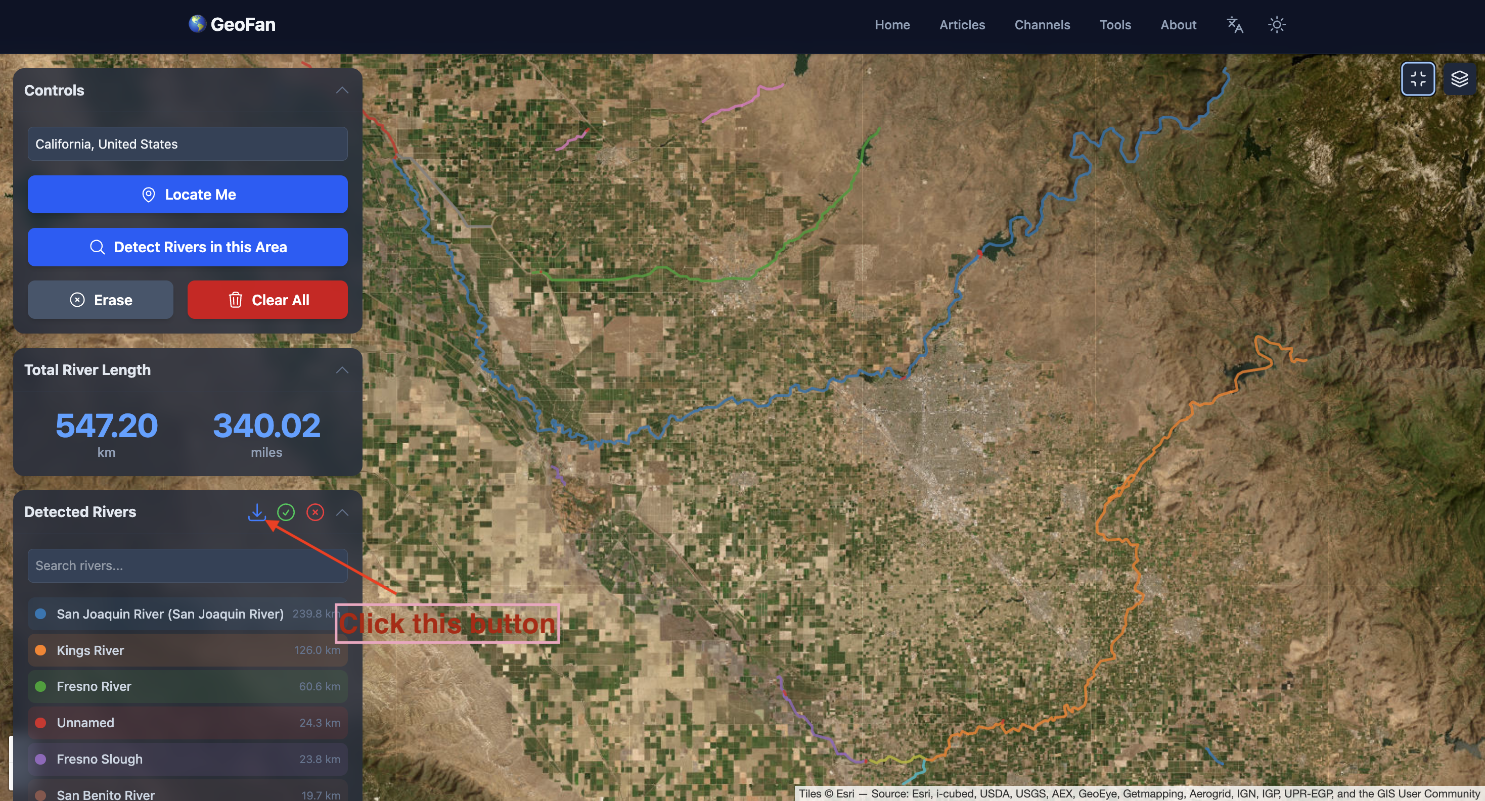 Click download button to export GeoJSON